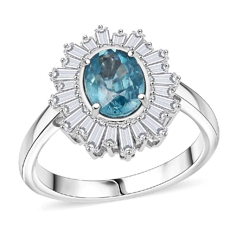 D'Joy Cambodian Blue Zircon Moissanite Ring in Rhodium Over Sterling Silver 2.70 ctw