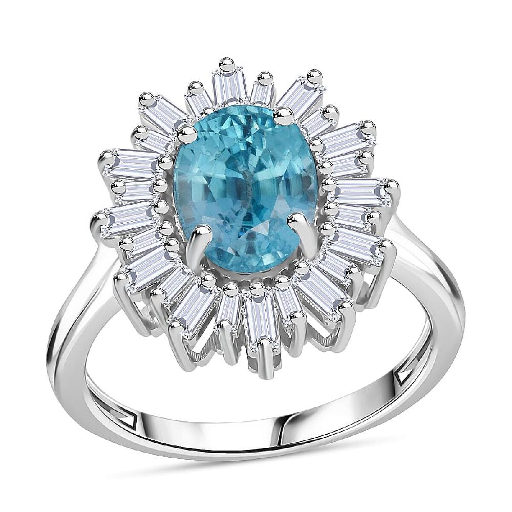 D'Joy Cambodian Blue Zircon Moissanite Ring in Rhodium Over Sterling Silver 4.50 ctw
