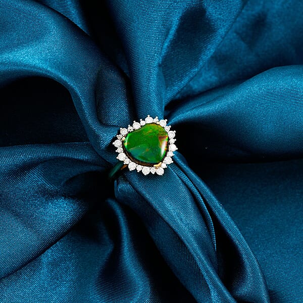 D'Joy Canadian Ammolite Moissanite Ring In 18K Vermeil YG Over Sterling Silver 0.60 Ctw