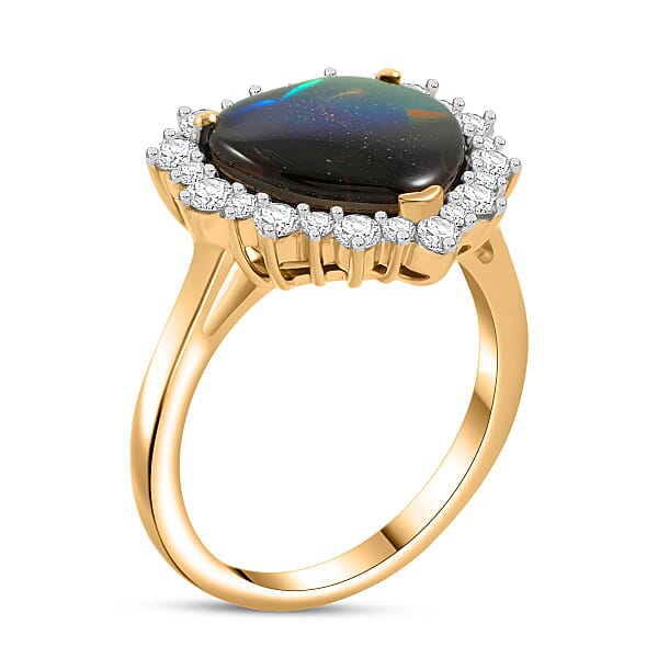 D'Joy Canadian Ammolite Moissanite Ring In 18K Vermeil YG Over Sterling Silver 0.60 Ctw