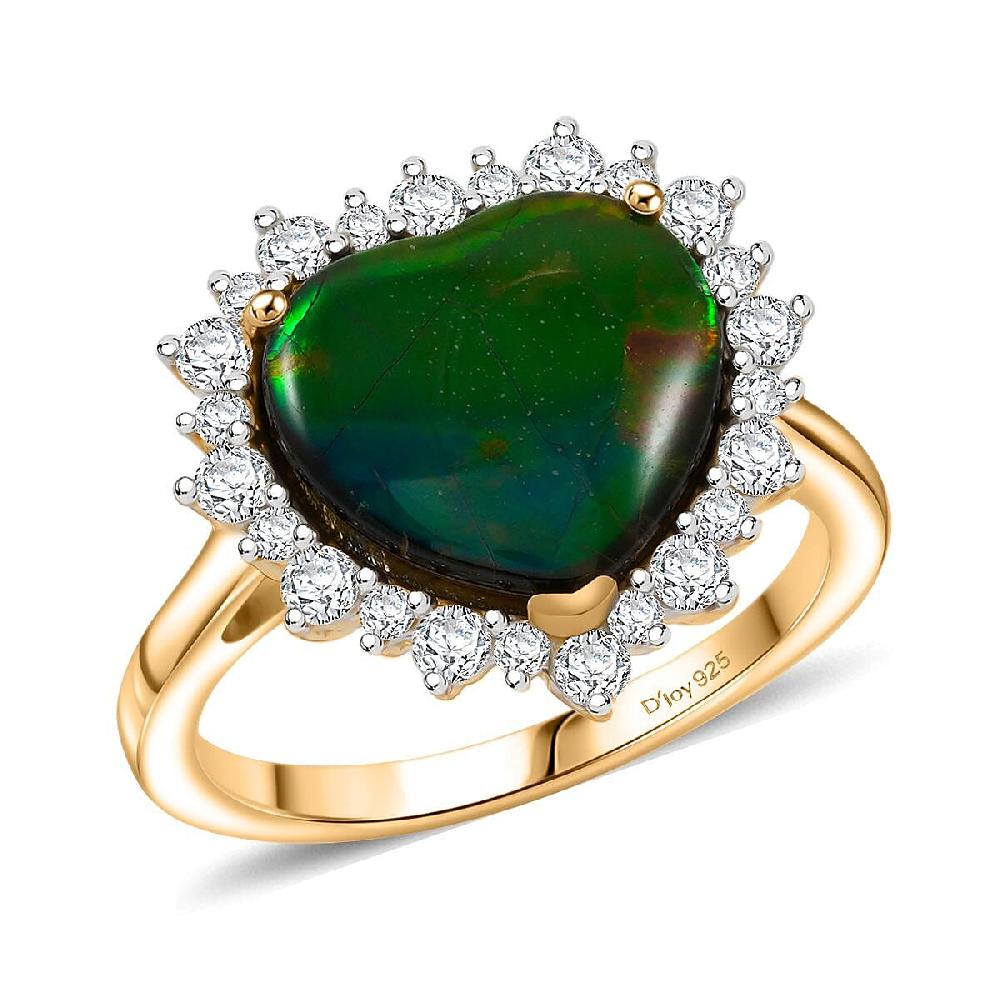 D'Joy Canadian Ammolite Moissanite Ring in 18K Vermeil YG Over Sterling Silver 0.60 ctw