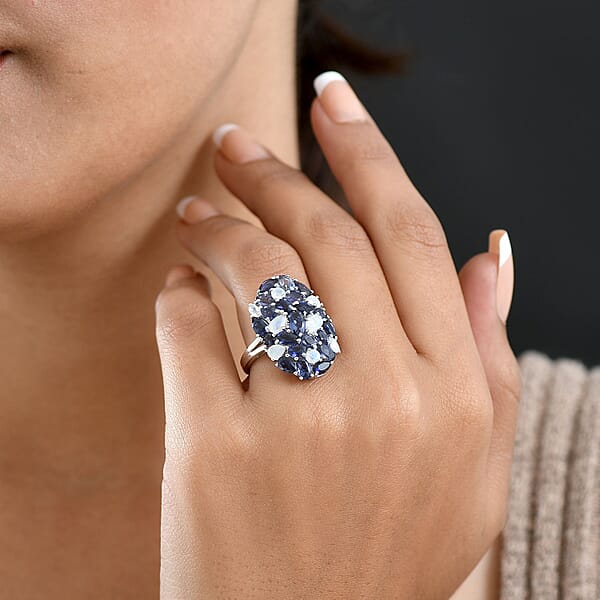 D'Joy Catalina Iolite And Malagasy Moonstone 4.95 Ctw Moonlit Majesty Ring In Rhodium Over Sterling Silver