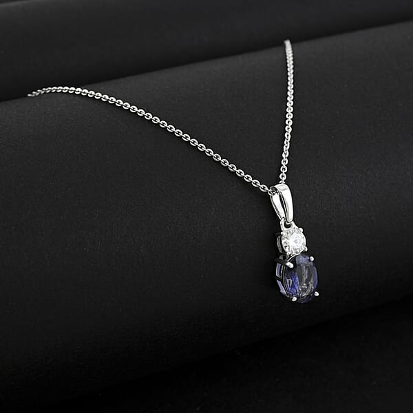 D'Joy Catalina Iolite And Moissanite 1.25 Ctw Timeless Grace Pendant Necklace In Rhodium Over Sterling Silver 20 Inches