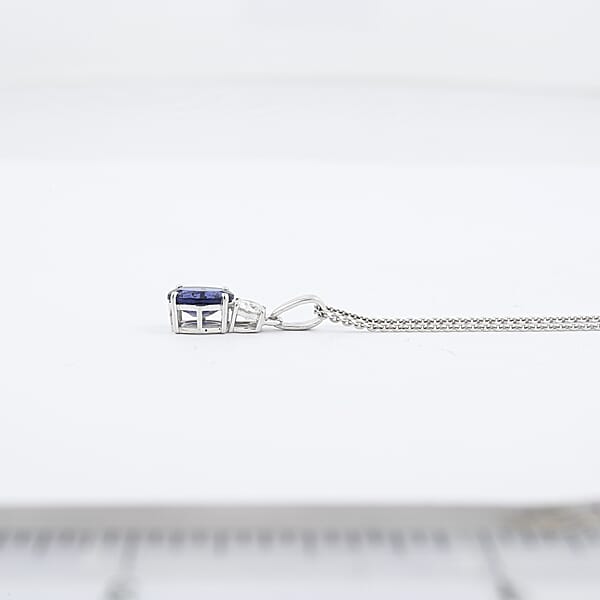 D'Joy Catalina Iolite And Moissanite 1.25 Ctw Timeless Grace Pendant Necklace In Rhodium Over Sterling Silver 20 Inches