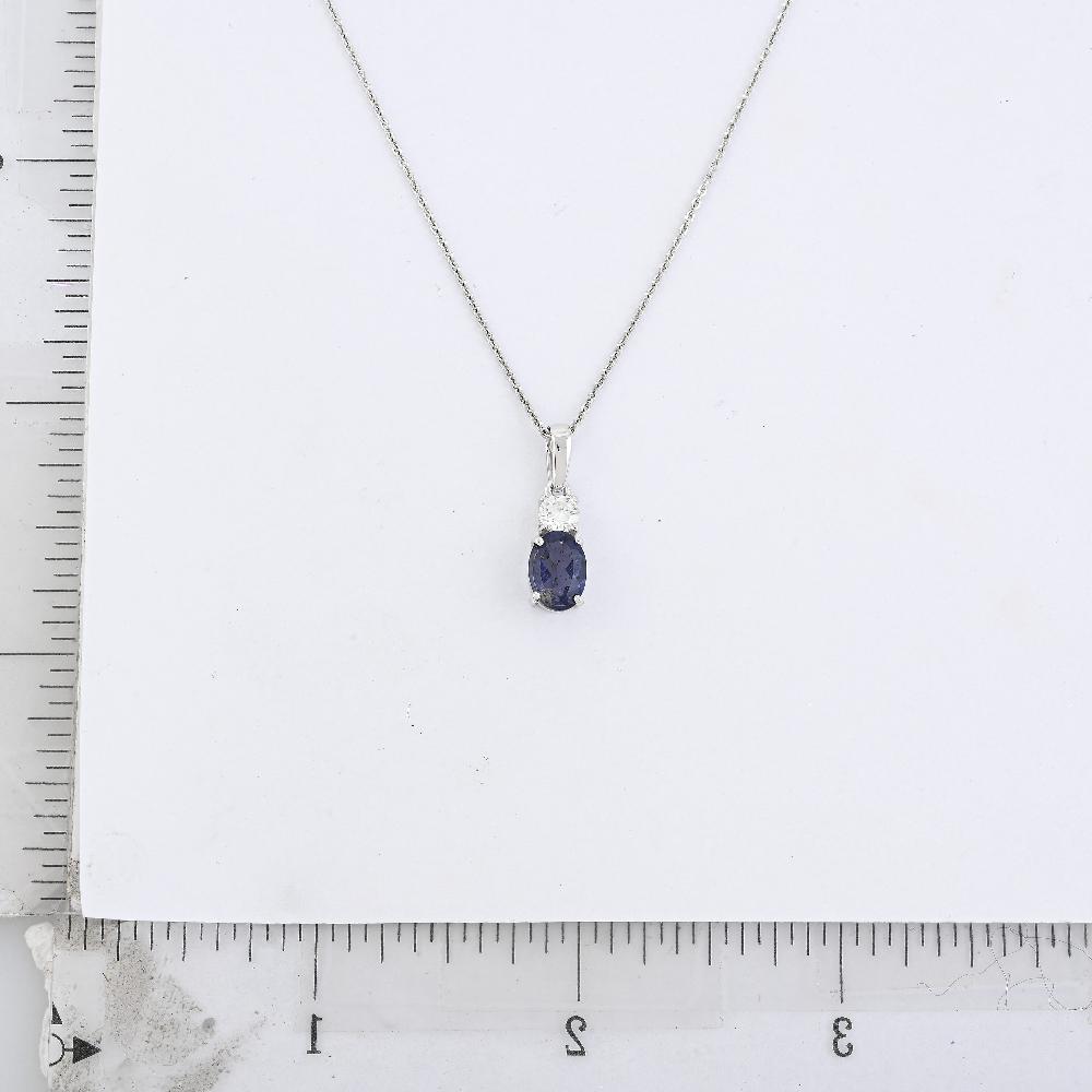D'Joy Catalina Iolite and Moissanite 1.25 ctw Timeless Grace Pendant Necklace in Rhodium Over Sterling Silver 20 Inches