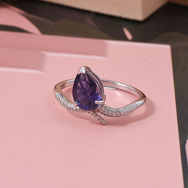 D'Joy Catalina Iolite And Moissanite 1.60 Ctw Ring In Rhodium Over Sterling Silver