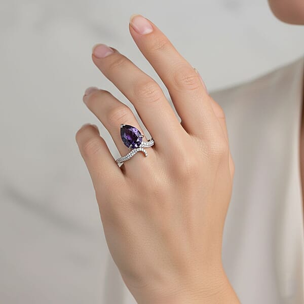 D'Joy Catalina Iolite And Moissanite 1.60 Ctw Ring In Rhodium Over Sterling Silver