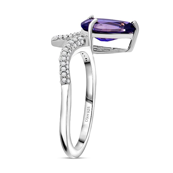 D'Joy Catalina Iolite And Moissanite 1.60 Ctw Ring In Rhodium Over Sterling Silver