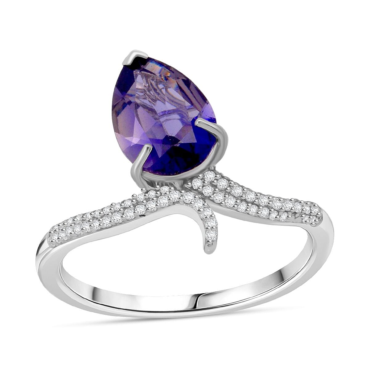 D'Joy Catalina Iolite and Moissanite 1.60 ctw Ring in Rhodium Over Sterling Silver