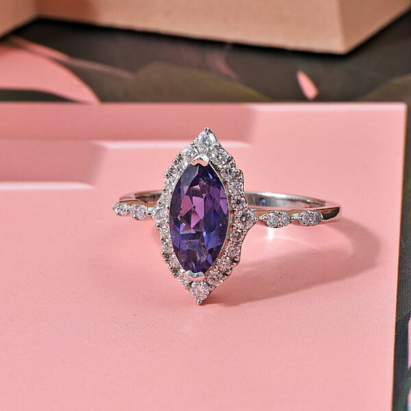 D'Joy Catalina Iolite And Moissanite 1.75 Ctw Ring In Rhodium Over Sterling Silver