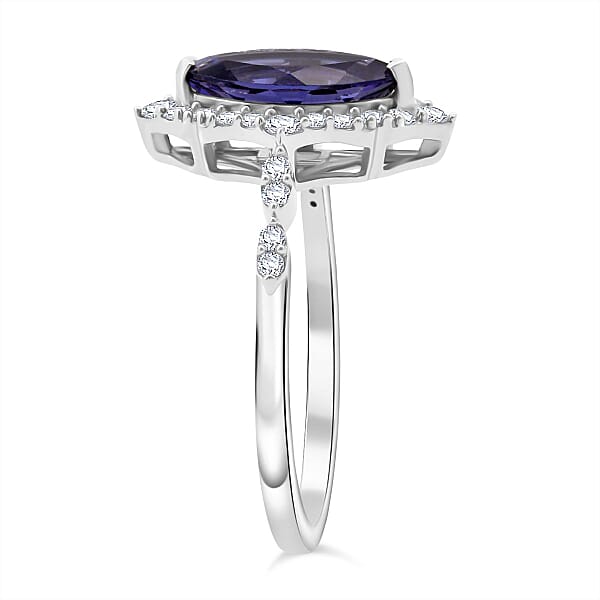 D'Joy Catalina Iolite And Moissanite 1.75 Ctw Ring In Rhodium Over Sterling Silver