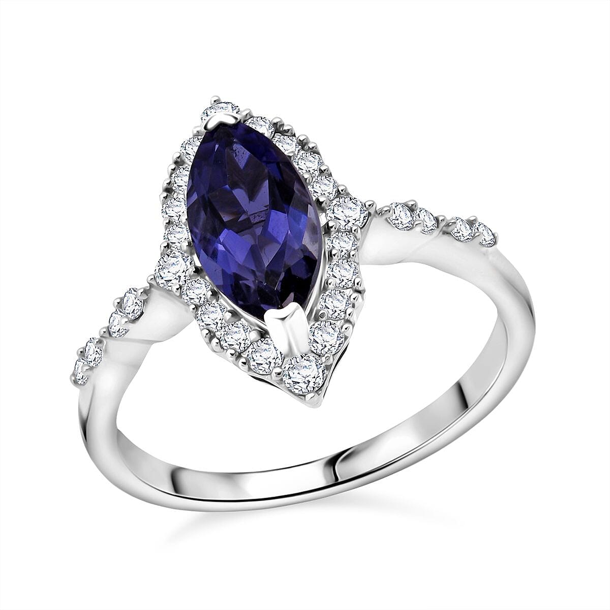 D'Joy Catalina Iolite and Moissanite 1.75 ctw Ring in Rhodium Over Sterling Silver