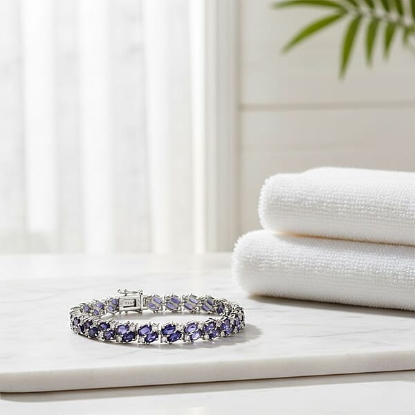 D'Joy Catalina Iolite And Moissanite 11.20 Ctw Bracelet In Rhodium Over Sterling Silver (6.50 In)