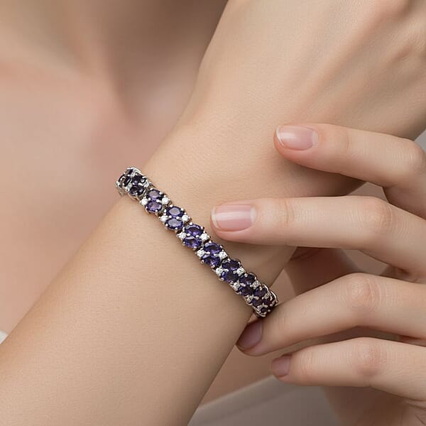 D'Joy Catalina Iolite And Moissanite 11.20 Ctw Bracelet In Rhodium Over Sterling Silver (6.50 In)