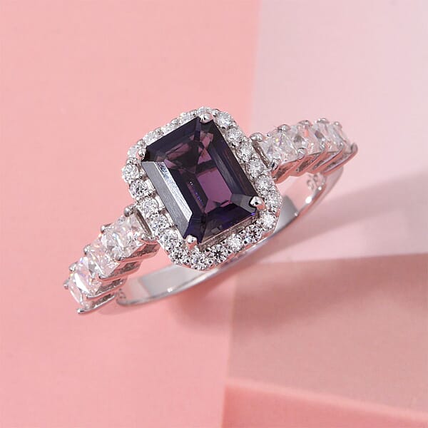 D'Joy Catalina Iolite And Moissanite 2.15 Ctw Ring In Rhodium Over Sterling Silver