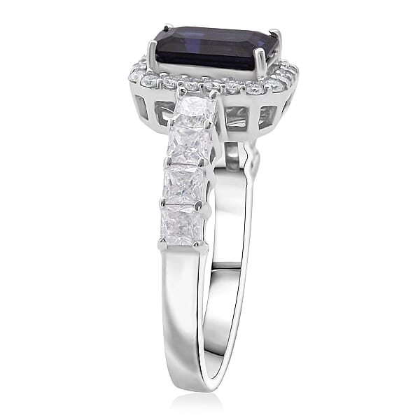 D'Joy Catalina Iolite And Moissanite 2.15 Ctw Ring In Rhodium Over Sterling Silver