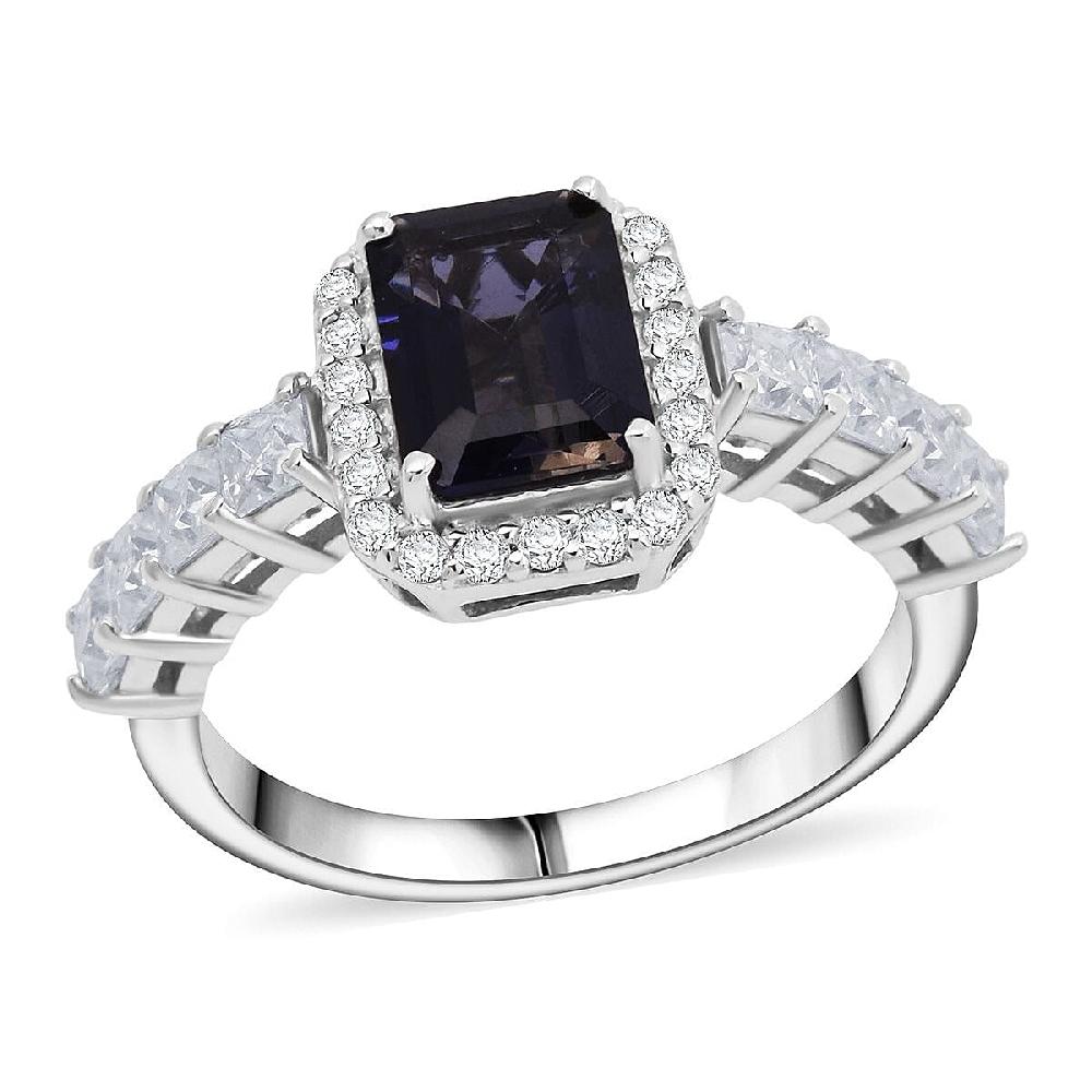 D'Joy Catalina Iolite and Moissanite 2.15 ctw Ring in Rhodium Over Sterling Silver