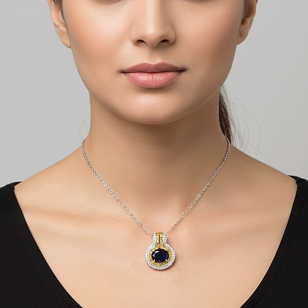 D'Joy Catalina Iolite And Multi Gemstone 2.00 Ctw Pendant Necklace In 18K Vermeil YG And Rhodium Over Sterling Silver 20 Inches