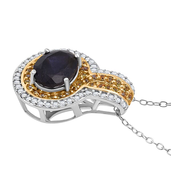D'Joy Catalina Iolite And Multi Gemstone 2.00 Ctw Pendant Necklace In 18K Vermeil YG And Rhodium Over Sterling Silver 20 Inches