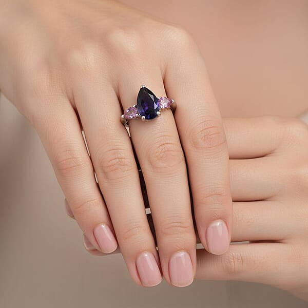 D'Joy Catalina Iolite And Pink Sapphire 1.30 Ctw Ring In Rhodium Over Sterling Silver