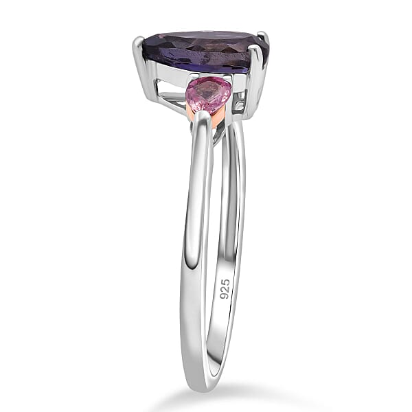 D'Joy Catalina Iolite And Pink Sapphire 1.30 Ctw Ring In Rhodium Over Sterling Silver