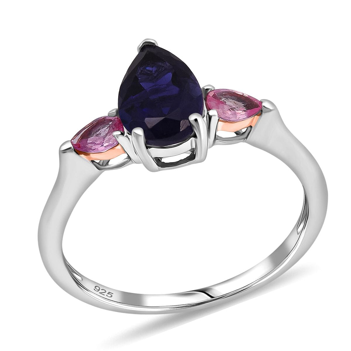 D'Joy Catalina Iolite and Pink Sapphire 1.30 ctw Ring in Rhodium Over Sterling Silver