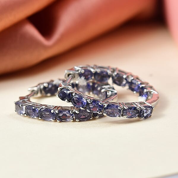 D'Joy Catalina Iolite Inside-out Hoop Earrings In Rhodium Over Sterling Silver 3.50 Ctw