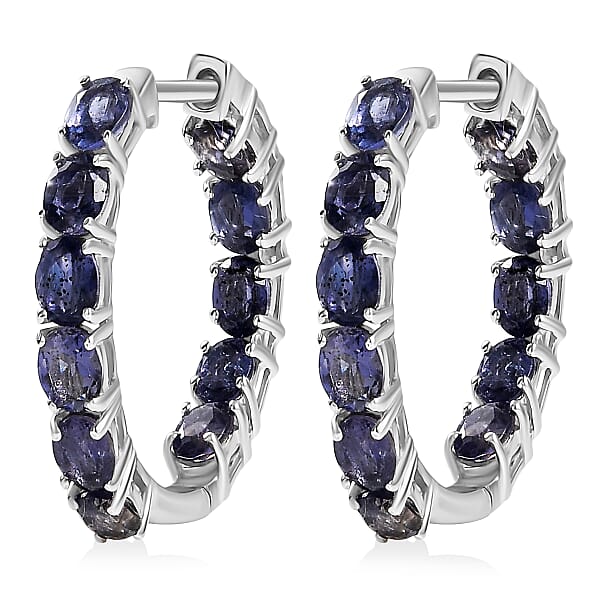 D'Joy Catalina Iolite Inside-out Hoop Earrings In Rhodium Over Sterling Silver 3.50 Ctw