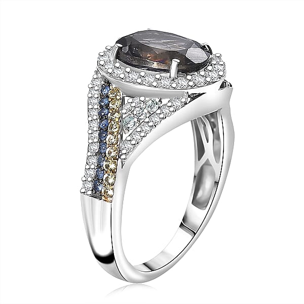 D'Joy Catalina Iolite Multi Gemstones Regalia Ring In Rhodium Over Sterling Silver 3.60 Ctw