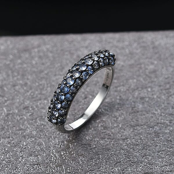 D'Joy Ceylon Blue Sapphire Band Ring In Rhodium Over Sterling Silver 1.50 Ctw (Del. In 8-10 Days)