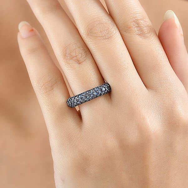 D'Joy Ceylon Blue Sapphire Band Ring In Rhodium Over Sterling Silver 1.50 Ctw (Del. In 8-10 Days)