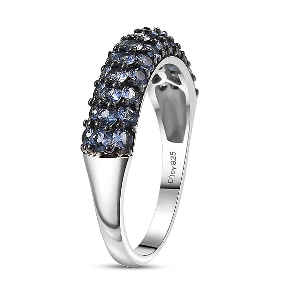 D'Joy Ceylon Blue Sapphire Band Ring In Rhodium Over Sterling Silver 1.50 Ctw (Del. In 8-10 Days)