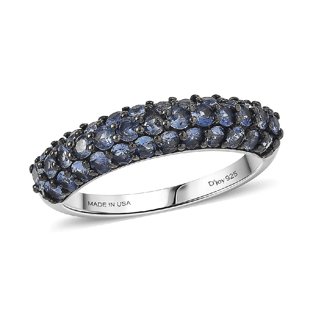 D'Joy Ceylon Blue Sapphire Band Ring in Rhodium Over Sterling Silver 1.50 ctw (Del. in 8-10 Days)