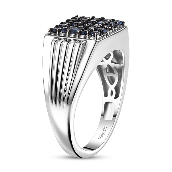 D'Joy Ceylon Blue Sapphire Men's Ring In Rhodium Over Sterling 1.10 Ctw (Del. In 8-10 Days)