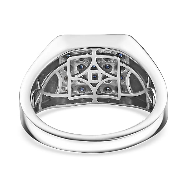 D'Joy Ceylon Blue Sapphire Men's Ring In Rhodium Over Sterling 1.10 Ctw (Del. In 8-10 Days)
