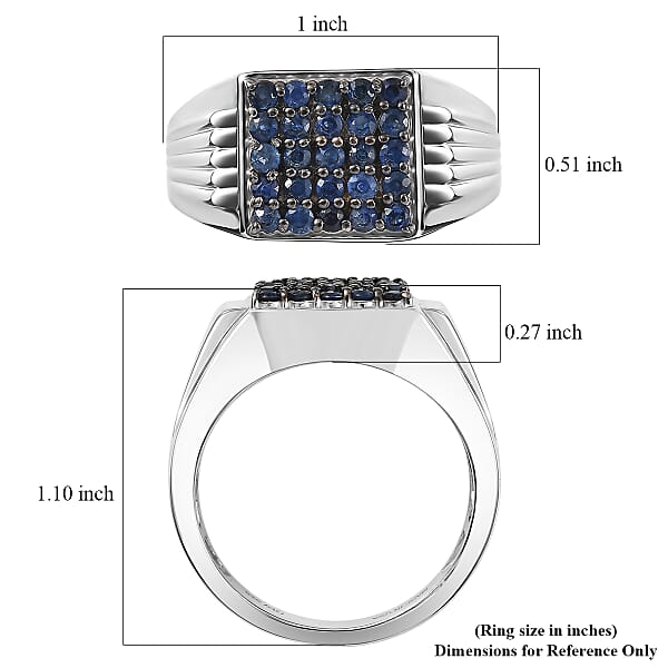 D'Joy Ceylon Blue Sapphire Men's Ring In Rhodium Over Sterling 1.10 Ctw (Del. In 8-10 Days)