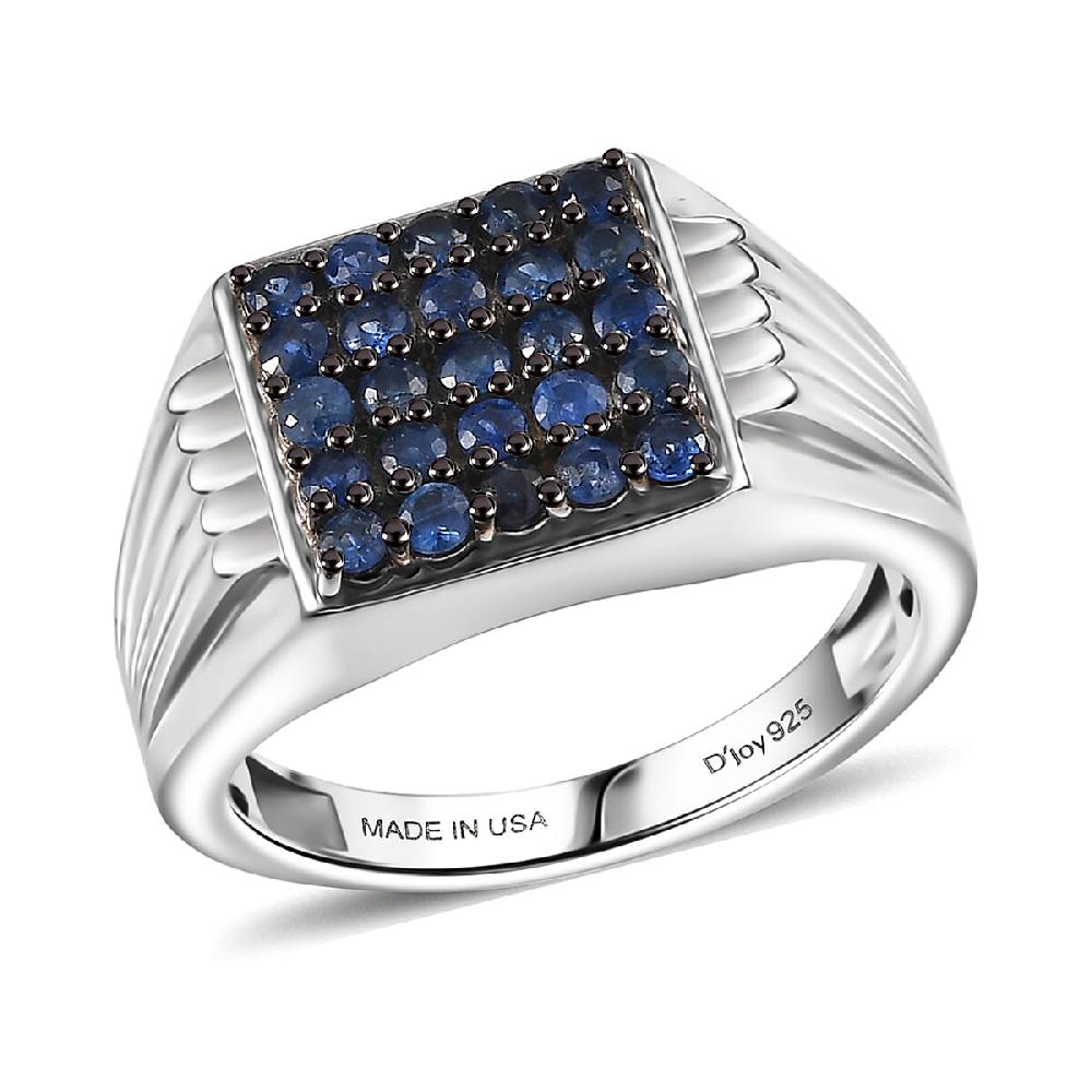 D'Joy Ceylon Blue Sapphire Men's Ring in Rhodium Over Sterling 1.10 ctw (Del. in 8-10 Days)