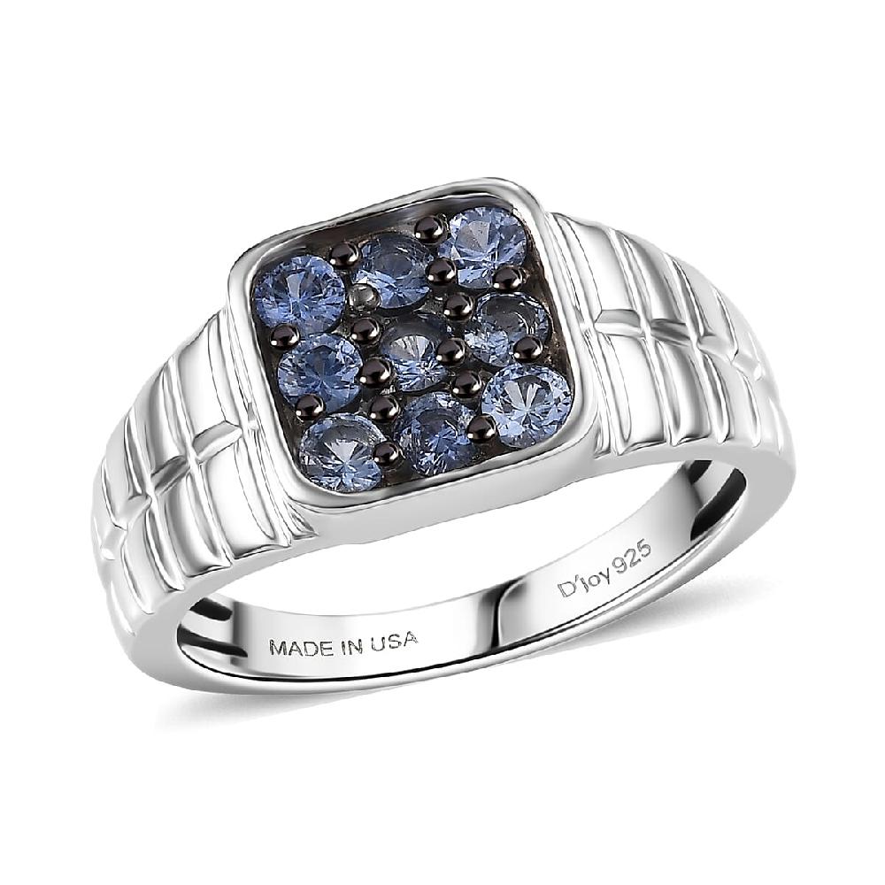 D'Joy Ceylon Blue Sapphire Men's Ring in Rhodium Over Sterling Silver 1.15 ctw