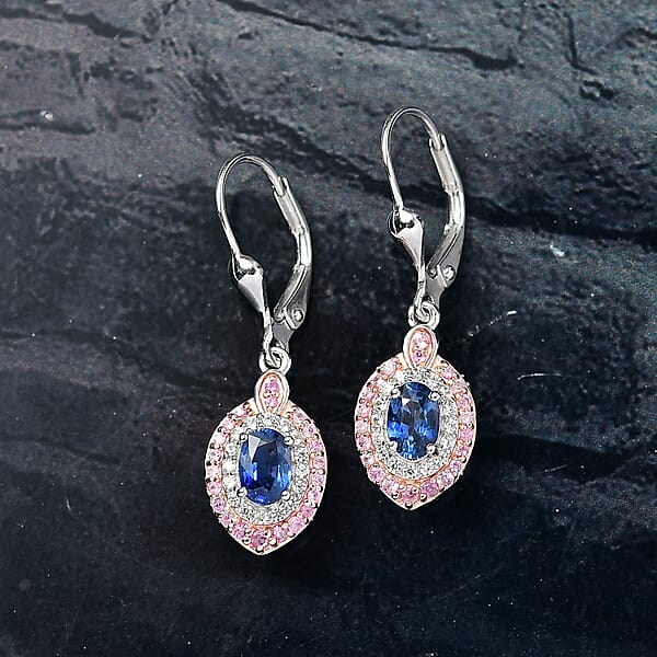 D'Joy Ceylon Blue Sapphire Multi Gemstone Earrings In Rhodium Over Sterling Silver 2.25 Ctw