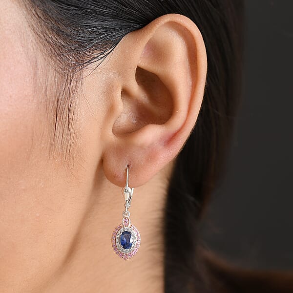 D'Joy Ceylon Blue Sapphire Multi Gemstone Earrings In Rhodium Over Sterling Silver 2.25 Ctw