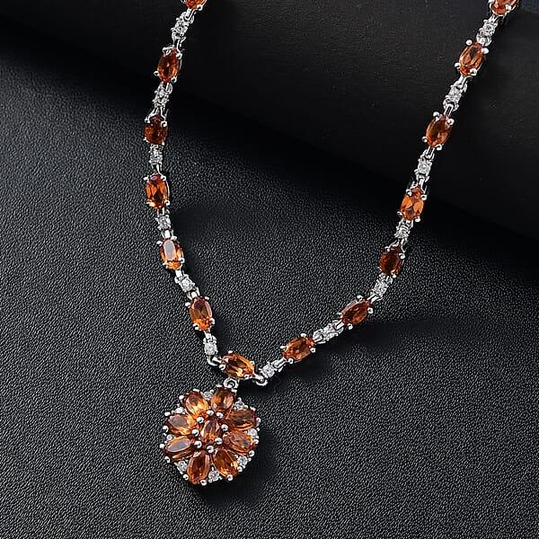 D'Joy Ceylon Honey Garnet White Zircon Necklace In Rhodium Over Sterling Silver 8.90 Ctw (18 Inches)