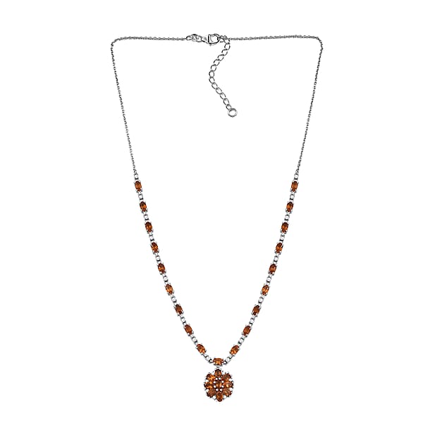 D'Joy Ceylon Honey Garnet White Zircon Necklace In Rhodium Over Sterling Silver 8.90 Ctw (18 Inches)