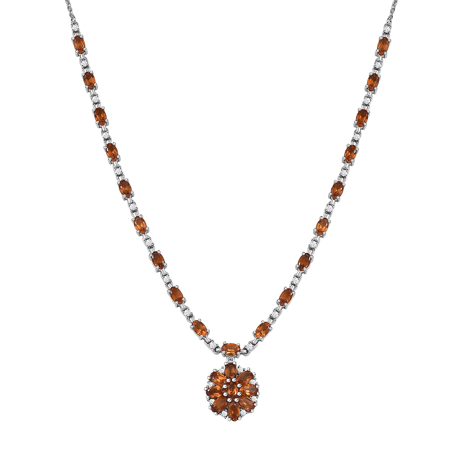 D'Joy Ceylon Honey Garnet White Zircon Necklace in Rhodium Over Sterling Silver 8.90 ctw (18 Inches)