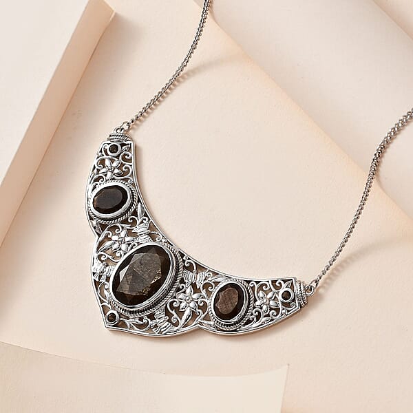 D'Joy Chocolate Sapphire And Smoky Quartz Necklace 18 Inches In Platinum Over Sterling Silver 22.15 Ctw