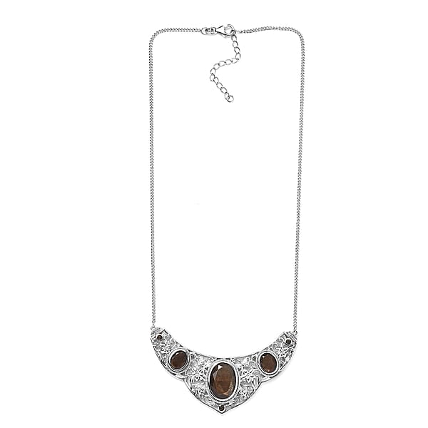D'Joy Chocolate Sapphire And Smoky Quartz Necklace 18 Inches In Platinum Over Sterling Silver 22.15 Ctw