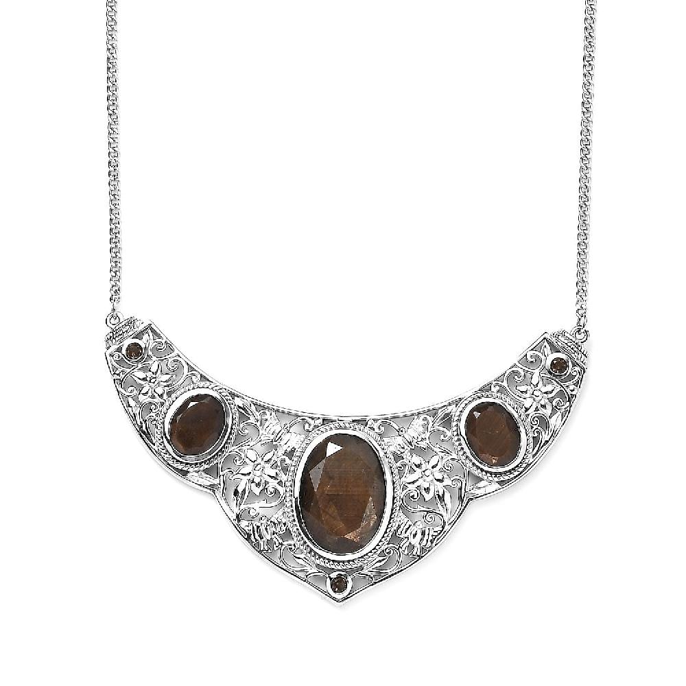 D'Joy Chocolate Sapphire and Smoky Quartz Necklace 18 Inches in Platinum Over Sterling Silver 22.15 ctw