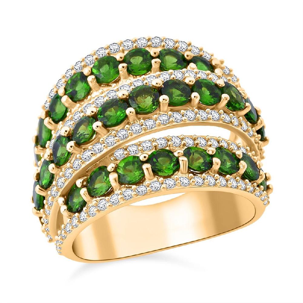 D'Joy Chrome Diopside and White Zircon 6.60 ctw Crossover Bridge Ring in 18K Vermeil Yellow Gold Over Sterling Silver