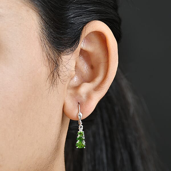 D'Joy Chrome Diopside Diamond Earrings In Rhodium Over Sterling Silver 1.80 Ctw