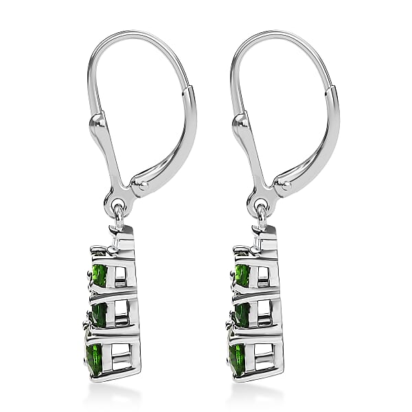 D'Joy Chrome Diopside Diamond Earrings In Rhodium Over Sterling Silver 1.80 Ctw