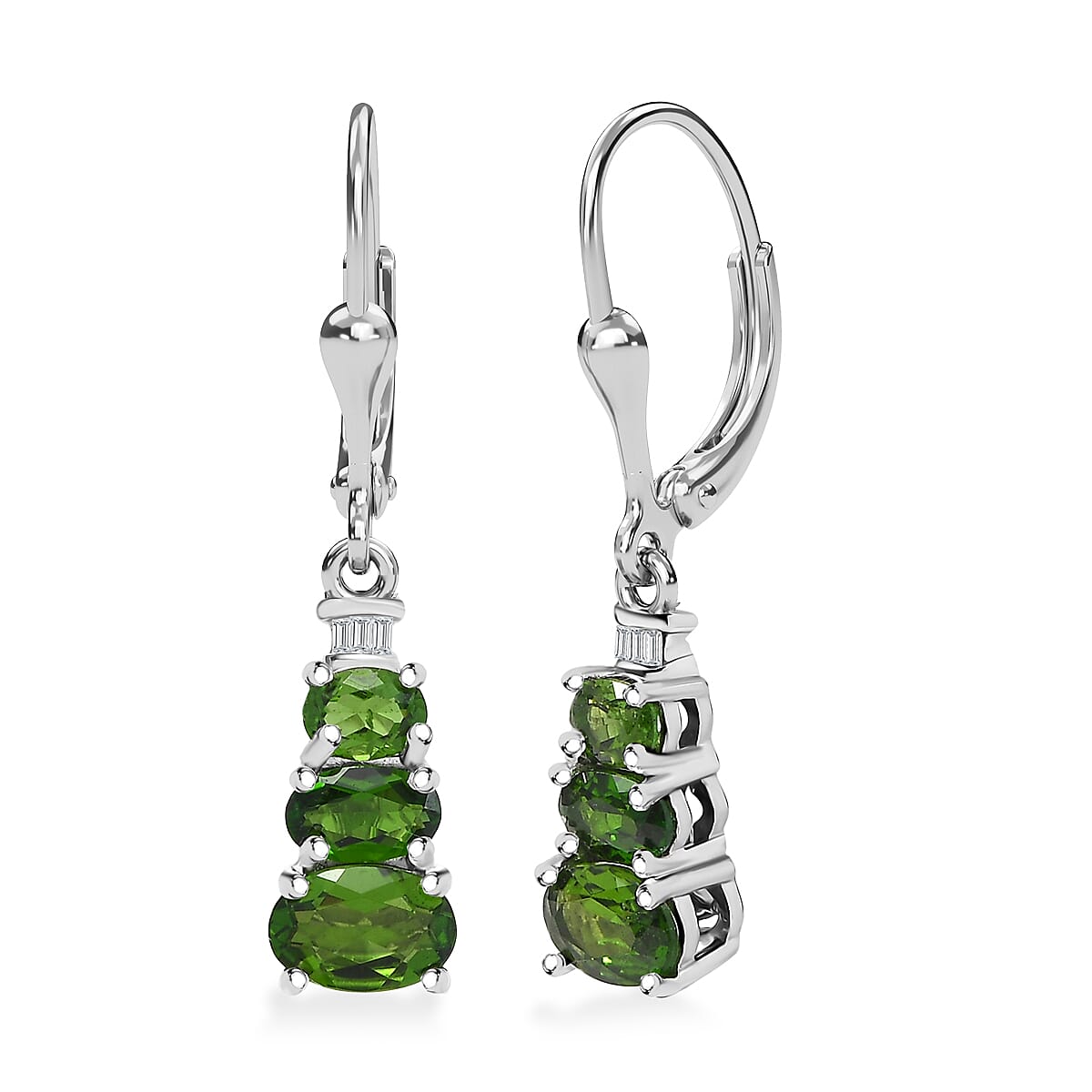 D'Joy Chrome Diopside Diamond Earrings in Rhodium Over Sterling Silver 1.80 ctw